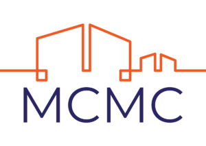 MCMC Logo, blue letters with orange line art